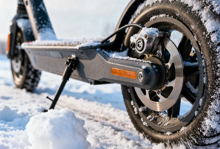 E-Scooter in trockener Garage zur Winterlagerung vorbereitet