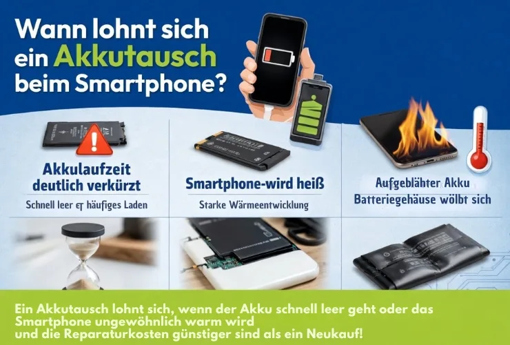 Techniker tauscht Smartphone-Akku in professioneller Werkstatt